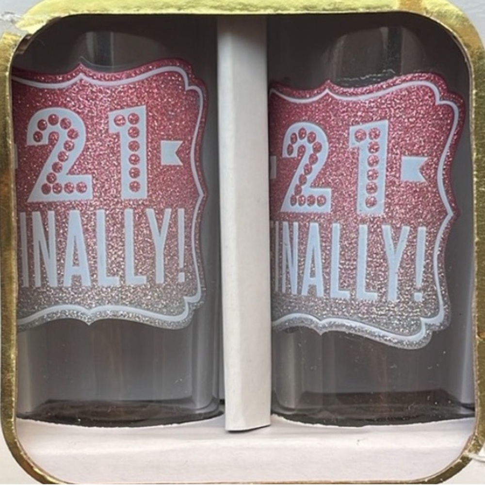 Francesca’s Collection, Slant,  “21 Finally!” shot glasses NIB